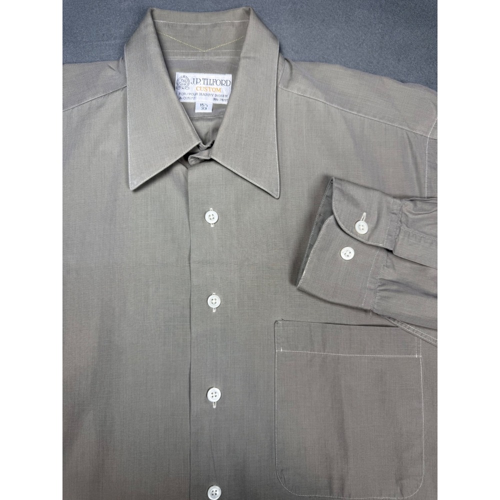 JP Tilford Mens Dress Shirt Custom Harry Rosen 15.5 33 Taupe Grey Cotton Canada